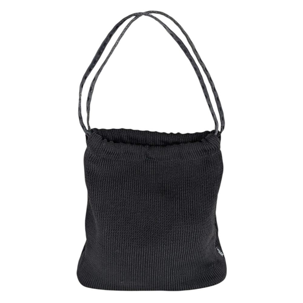 The Sak Black Crochet Knit Hobo Bag Y2K Boho Minimalist Leather Strap